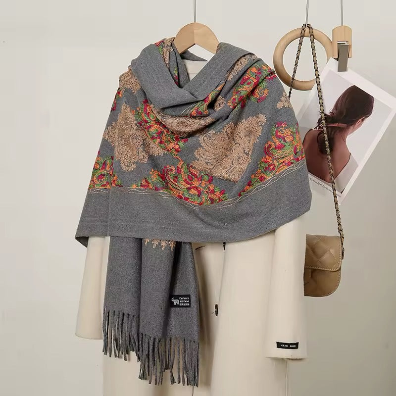 Women Embroidered Scarf Elegant and Versatile for Women Floral Shawl