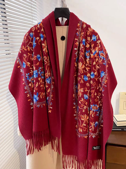 Women Embroidered Scarf Elegant and Versatile for Women Floral Long Shawl