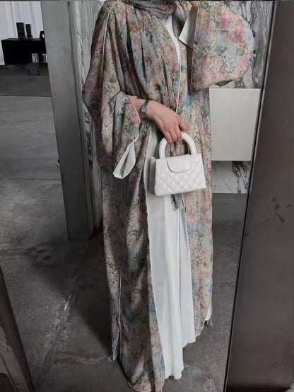 Women Split Abaya Open Front Kaftan Arab Long Robe