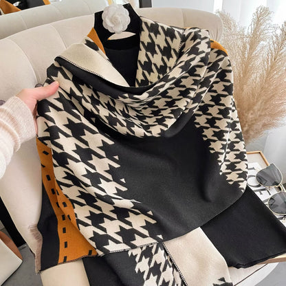 Women Luxurious Cashmere Touch Scarf - Warm Fringe Shawl