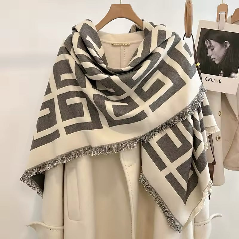 Women Luxurious Cashmere Touch Scarf - Warm Fringe Shawl