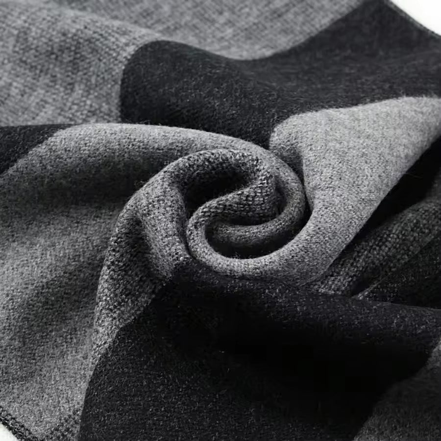 Men & Women Checked Pattern Cashmere Touch Scarf - Warm Fringe Shawl