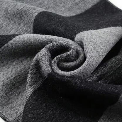 Men & Women Checked Pattern Cashmere Touch Scarf - Warm Fringe Shawl