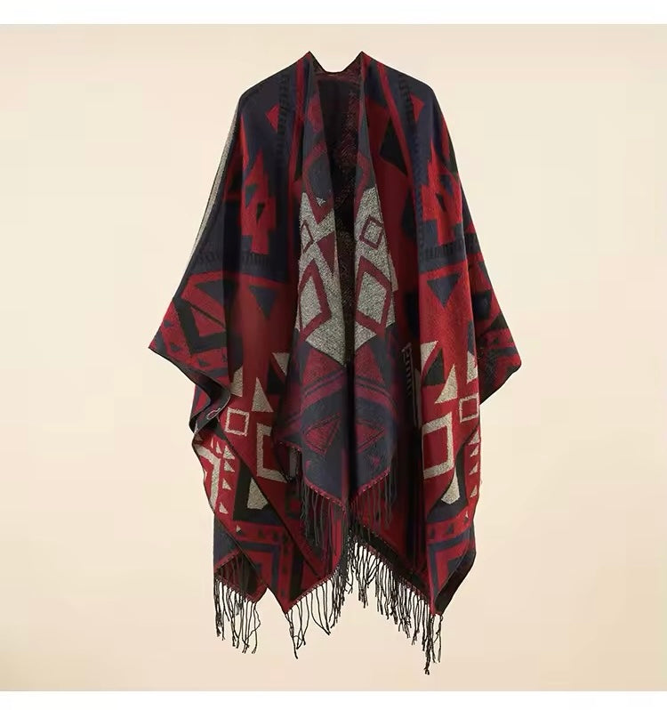 Cashmere Wool Cape Scarf Split Thickened Autumn and Winter Women Cape