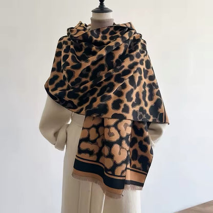 Leopard & Cheetah  Print Scarf Thickened Warm Cashmere Double Sided Shawl Women Allure
