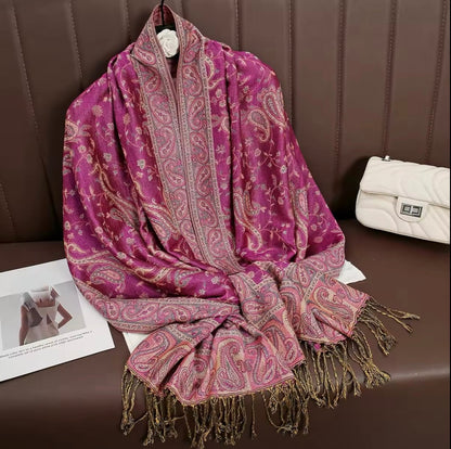 Luxury Women Classic Pashmina  Cashmere Touch Bohemia Scarf - Warm Fringe Shawl