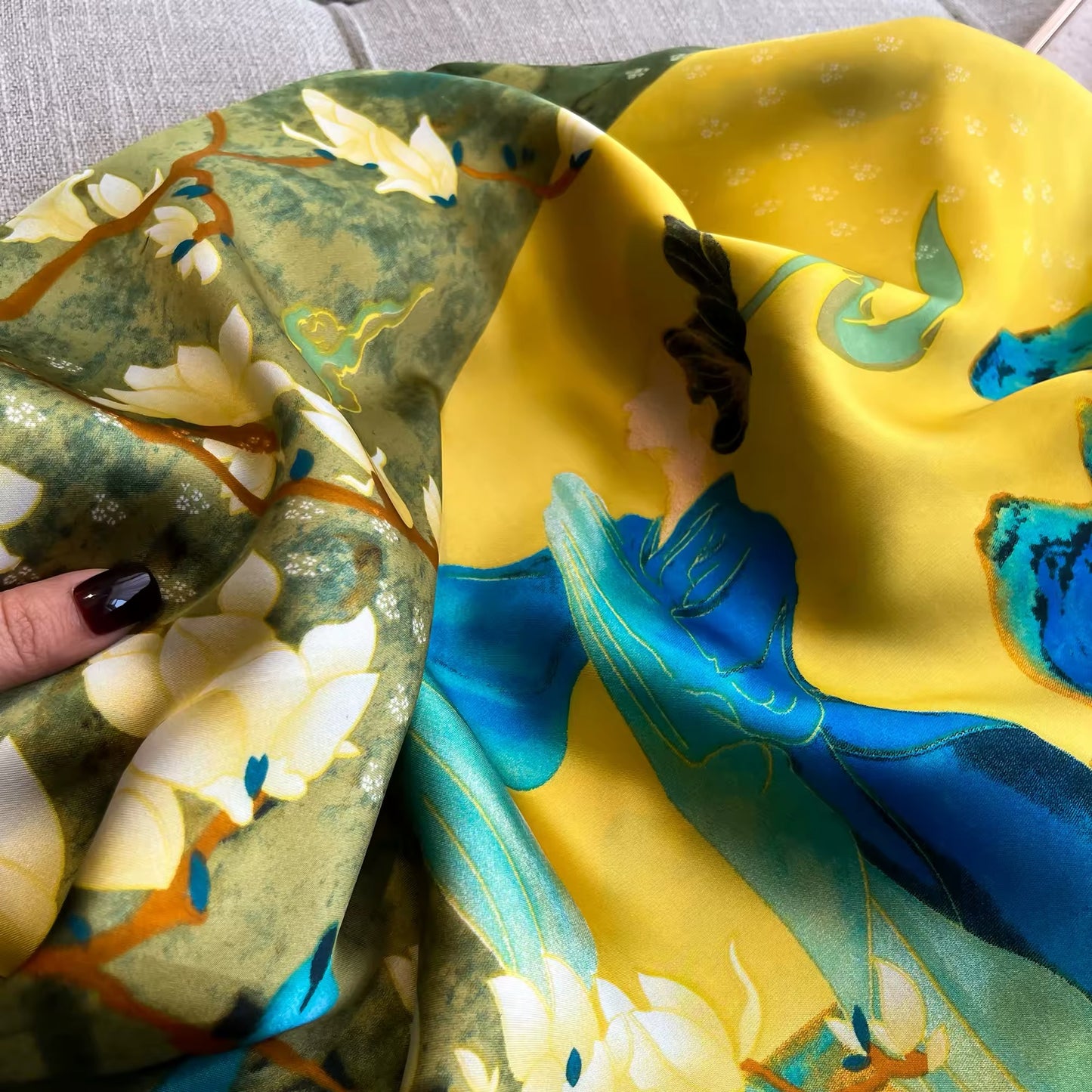 Satin Shawls Autumn Colour Print Luxury Silk Scarf Scarves Women Silk Satin