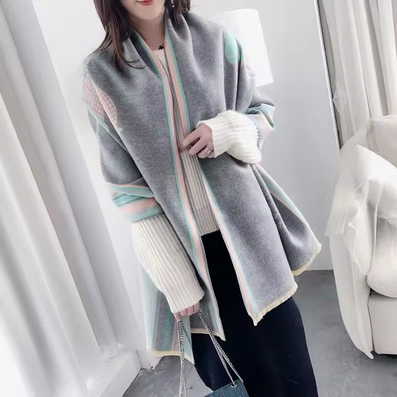 Luxury Women Limited Edition Horse Design Cashmere Touch Scarf - Warm Fringe Shawl