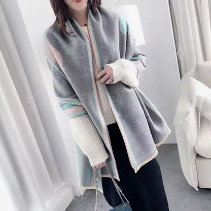 Luxury Women Limited Edition Horse Design Cashmere Touch Scarf - Warm Fringe Shawl