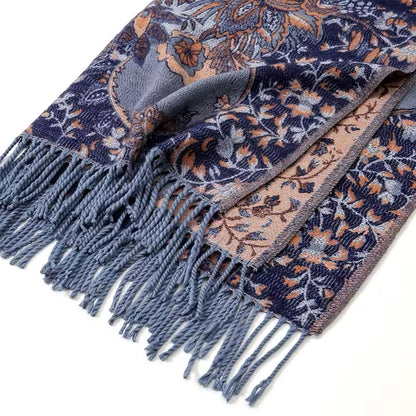 Luxury Women Classic Pashmina Double Sided Cashmere Touch Scarf - Warm Fringe Women Floral Shawl