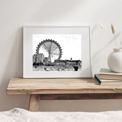 Hand Drawn London Eye City Art on Cartridge Paper - No Frame (Size: A4 & A3)