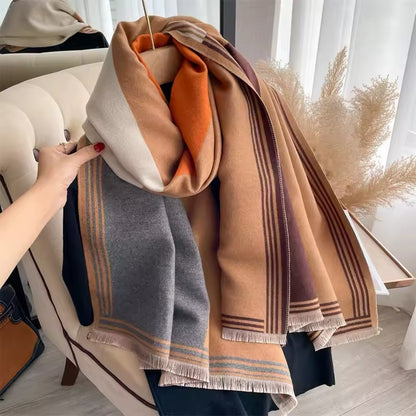 Women Luxurious Cashmere Touch Scarf - Warm Fringe Shawl