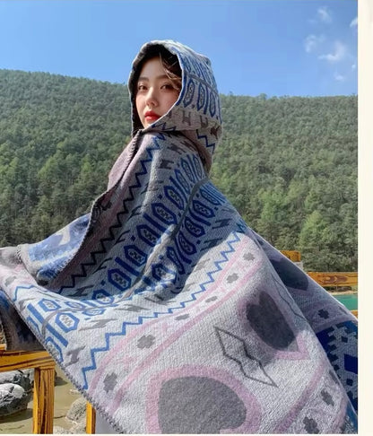 Cashmere Wool Cape Scarf Split Thickened Autumn and Winter Women Cape