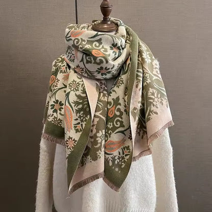 Luxury Women Classic Pashmina Double Sided Cashmere Touch Scarf - Warm Fringe Women Floral Shawl