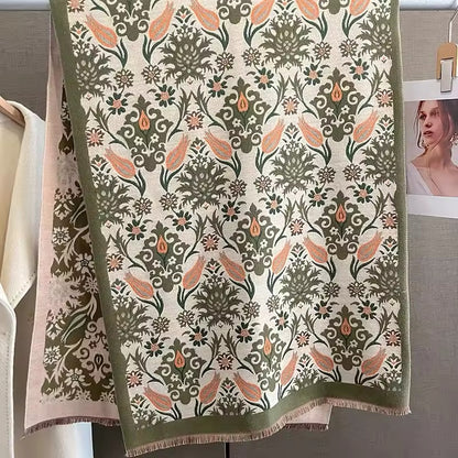 Luxury Women Classic Pashmina Double Sided Cashmere Touch Scarf - Warm Fringe Women Floral Shawl