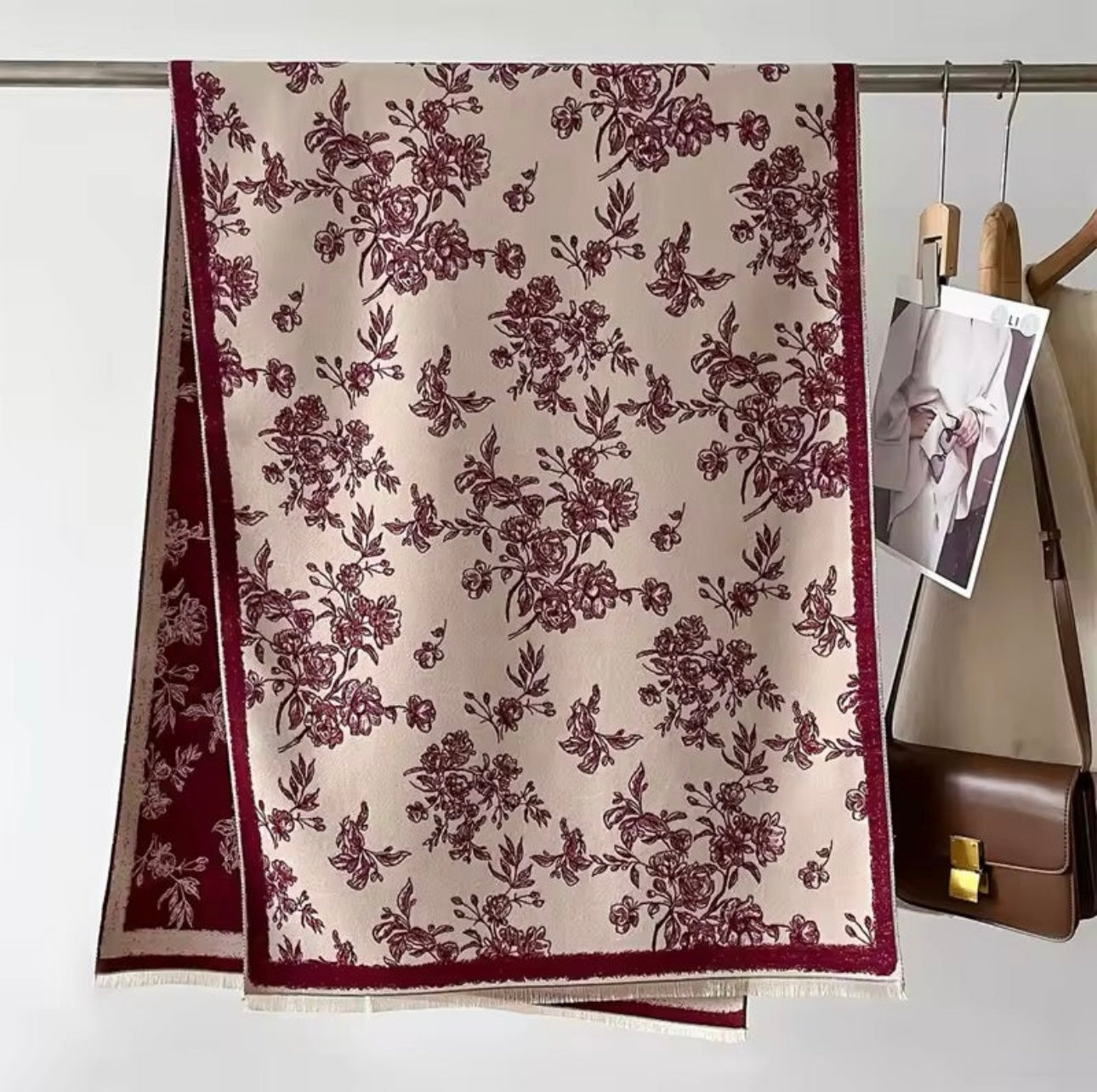 New Luxury Women Floral Double Sided Cashmere Touch Scarf - Warm Fringe Pashmina Shawl Bufanda UK