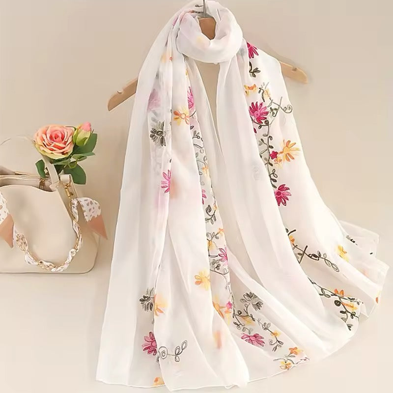 Women Embroidered Scarf Elegant and Versatile for Women Floral Shawl
