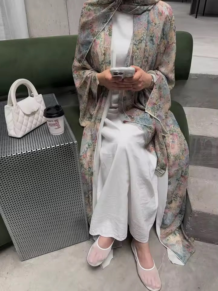 Women Split Abaya Open Front Kaftan Arab Long Robe