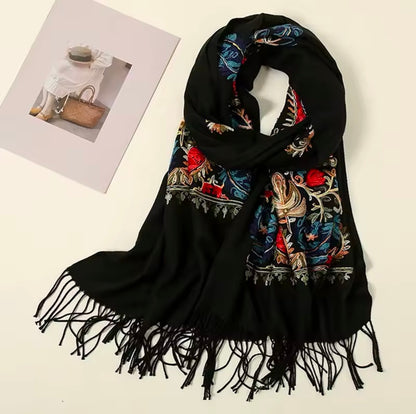 Women Embroidered Scarf Elegant and Versatile for Women Floral Shawl
