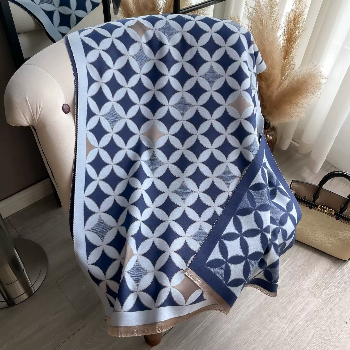 Women Luxurious Cashmere Touch Scarf - Warm Fringe Shawl