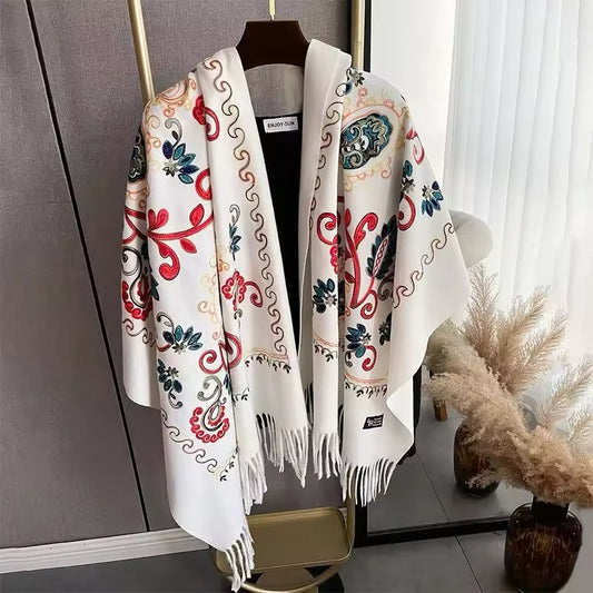 Women Embroidered Scarf Elegant and Versatile for Women Floral Long Shawl