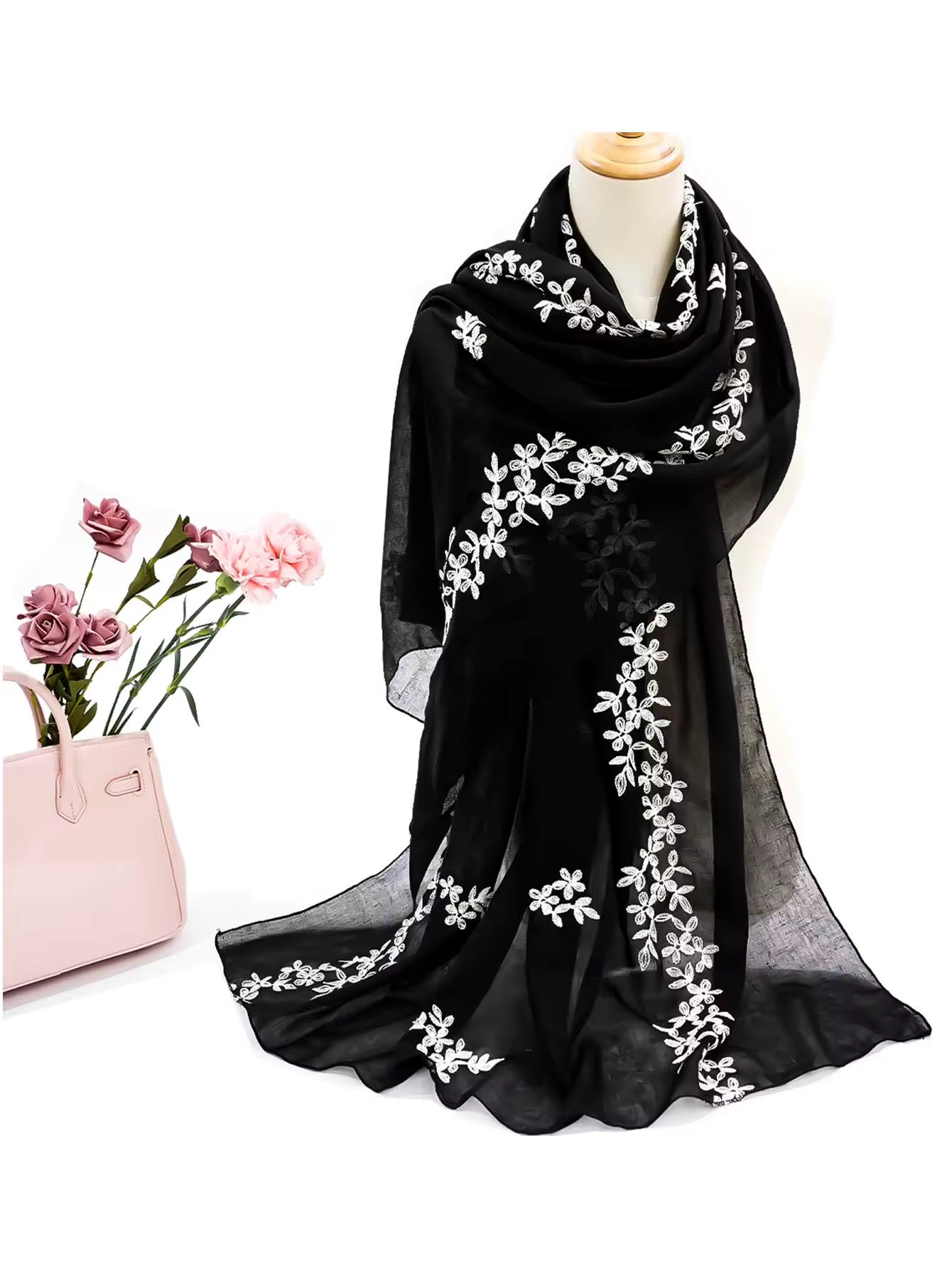 Women Embroidered Scarf Elegant and Versatile for Women Floral Shawl