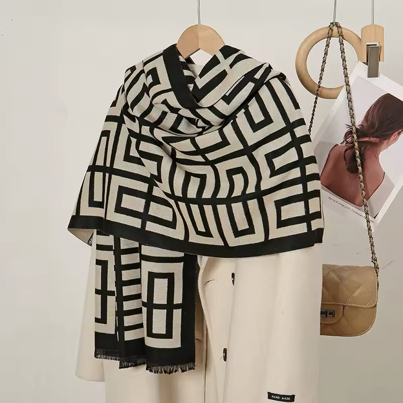 Women Luxurious Cashmere Touch Scarf - Warm Fringe Shawl