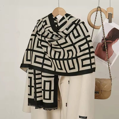 Women Luxurious Cashmere Touch Scarf - Warm Fringe Shawl