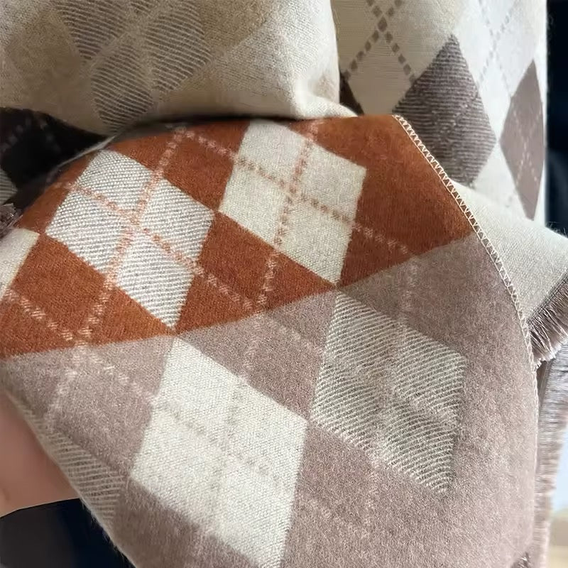 Women Luxurious Cashmere Touch Scarf - Warm Fringe Shawl