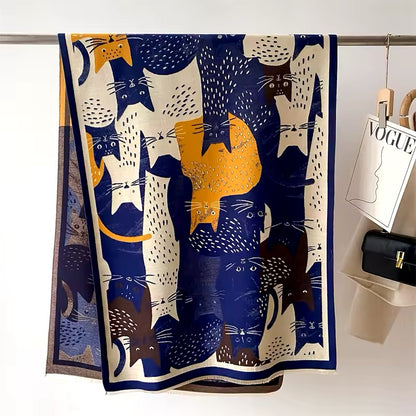 Cat Print Scarf Thickened Warm Cashmere Double Sided Luxury Shawl Women Allure