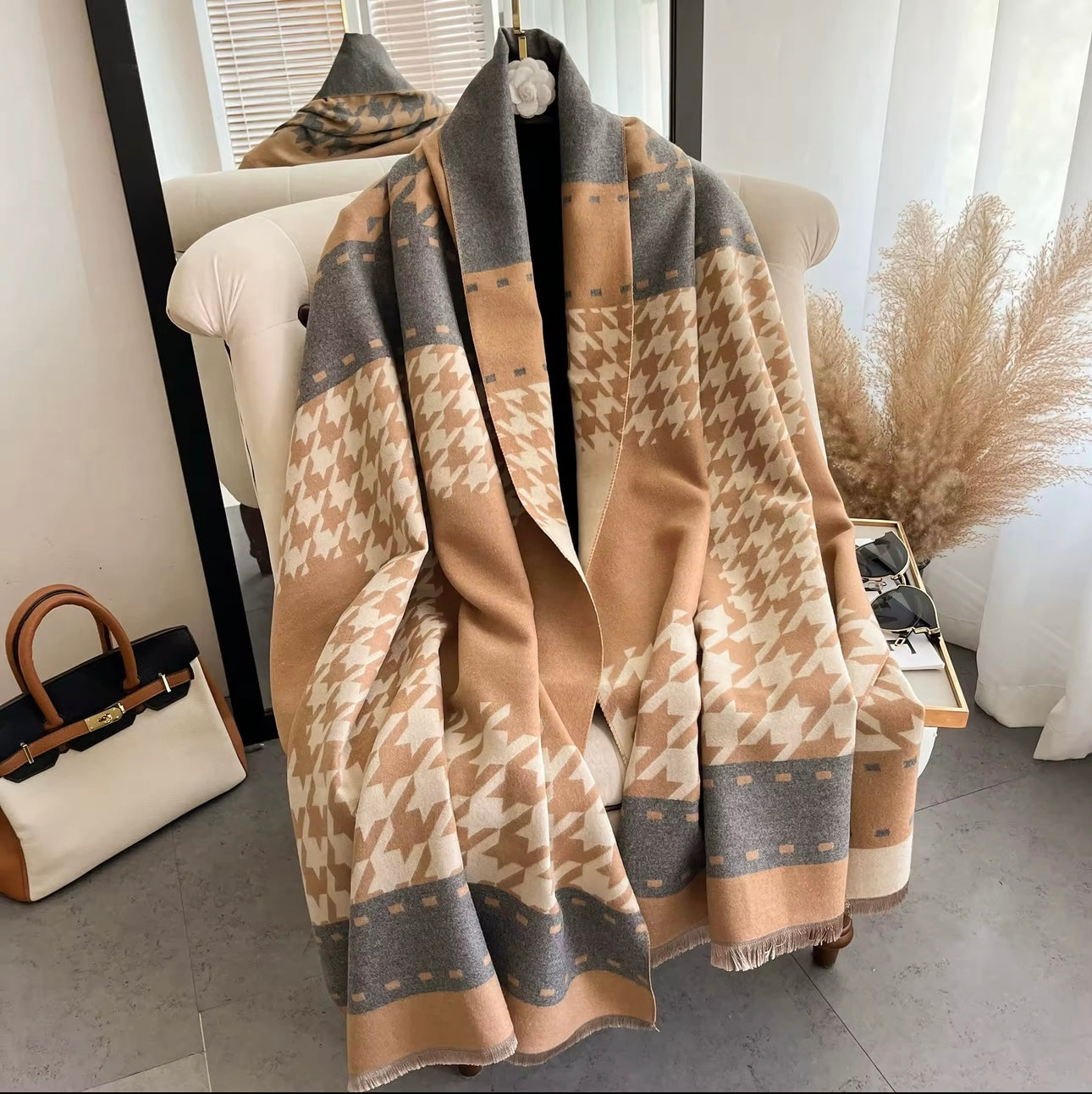 Women Luxurious Cashmere Touch Scarf - Warm Fringe Shawl