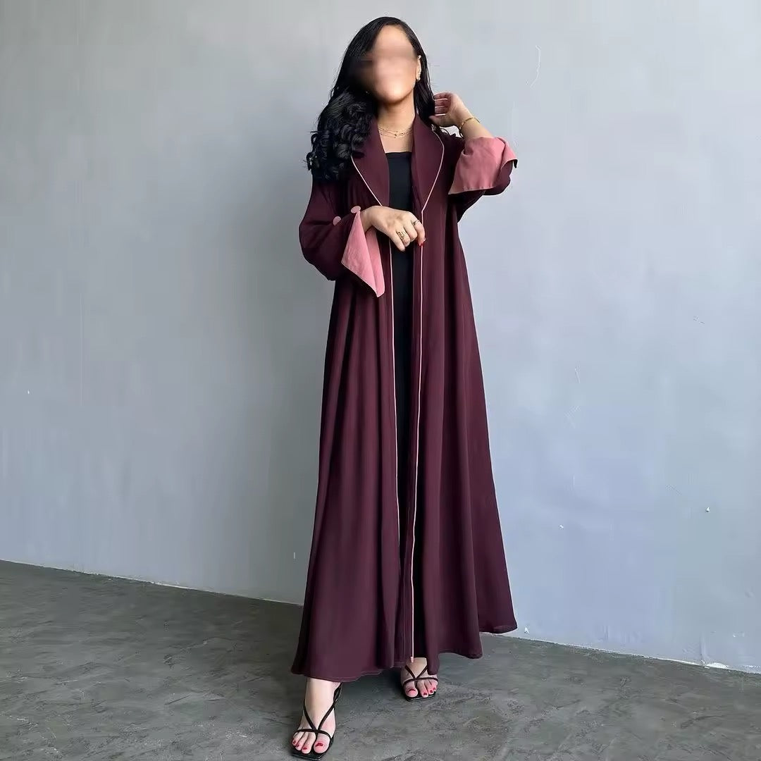 Women Split Abaya Open Front Kaftan Arab Long Robe