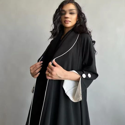 Women Split Abaya Open Front Kaftan Arab Long Robe