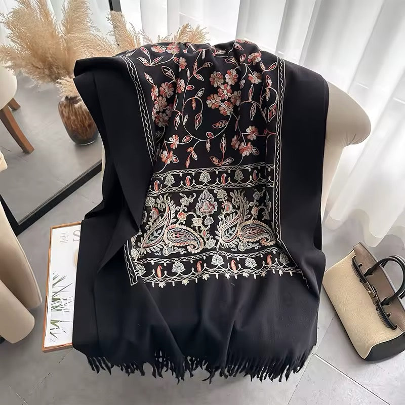 Women Embroidered Scarf Elegant and Versatile for Women Floral Shawl