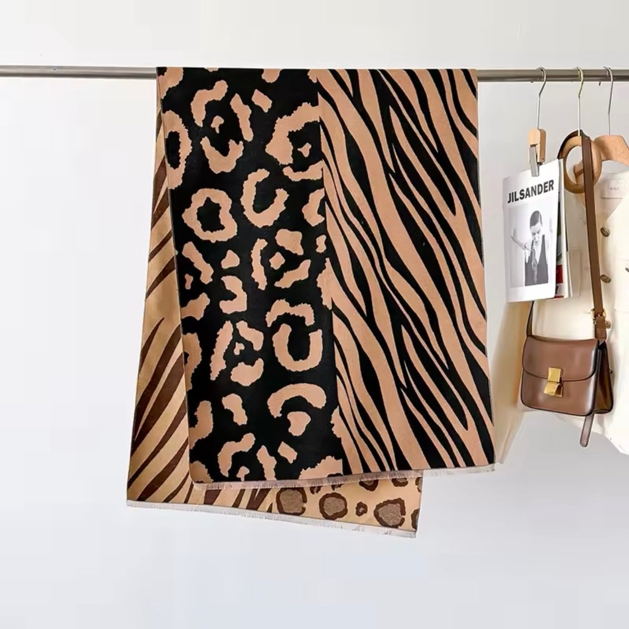 Tiger and Leopard Print Scarf Thickened Warm Cashmere Double Sided Shawl Women Allure