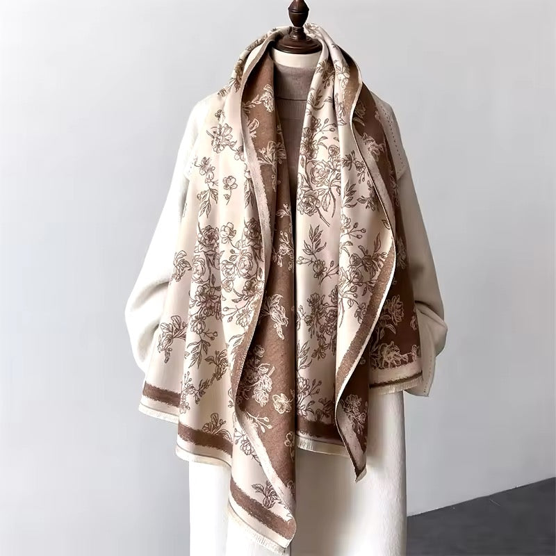 New Luxury Women Floral Double Sided Cashmere Touch Scarf - Warm Fringe Pashmina Shawl Bufanda UK