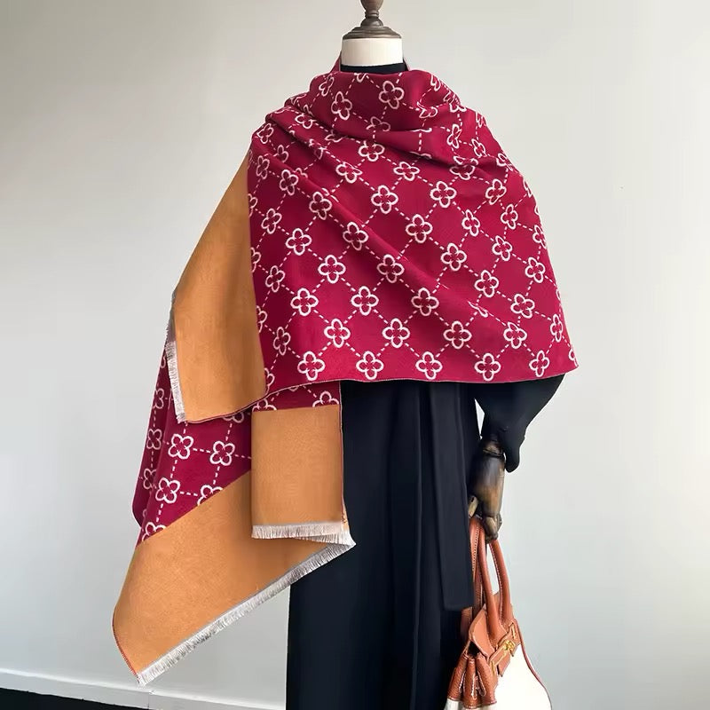 Women Luxurious Cashmere Touch Scarf - Warm Fringe Shawl