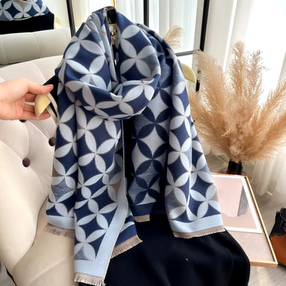 Women Luxurious Cashmere Touch Scarf - Warm Fringe Shawl