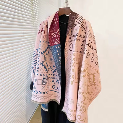 Women Luxurious Cashmere Touch Scarf - Warm Fringe Shawl