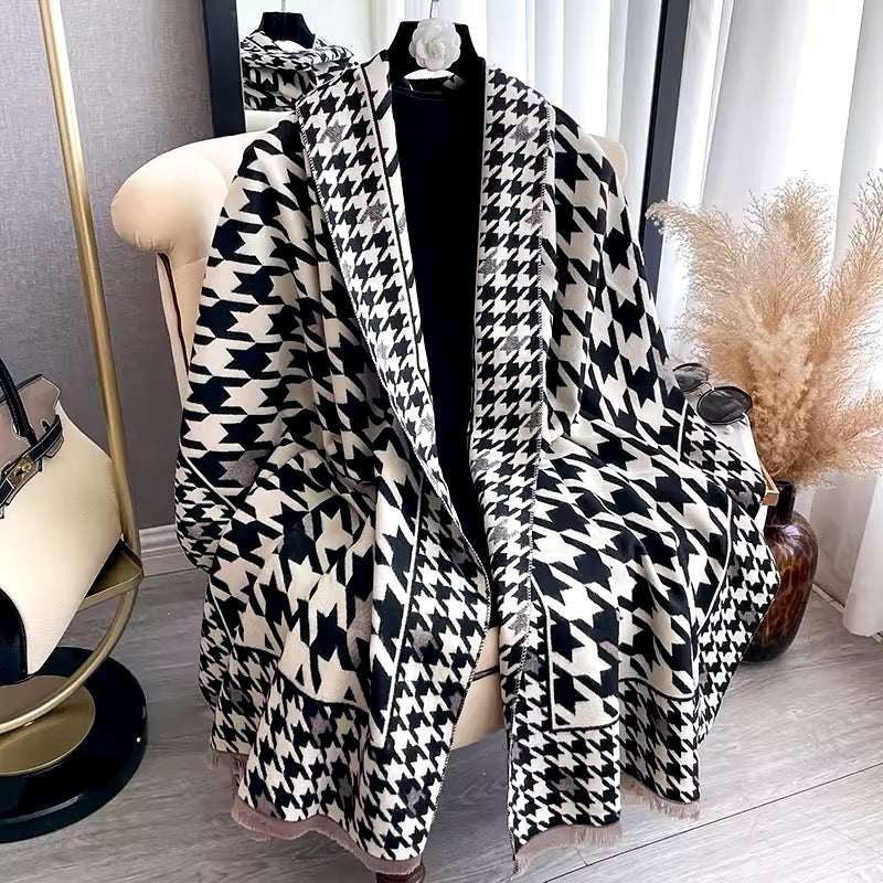Women Luxurious Cashmere Touch Scarf - Warm Fringe Shawl