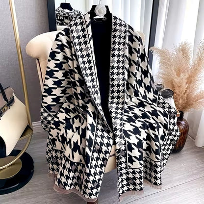 Women Luxurious Cashmere Touch Scarf - Warm Fringe Shawl