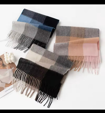 Autumn Winter Plaid Wool Scarf for Men & Women Checked Cashmere Shawl Warm Thickened Neckerchief Korean Versatile Wraps
