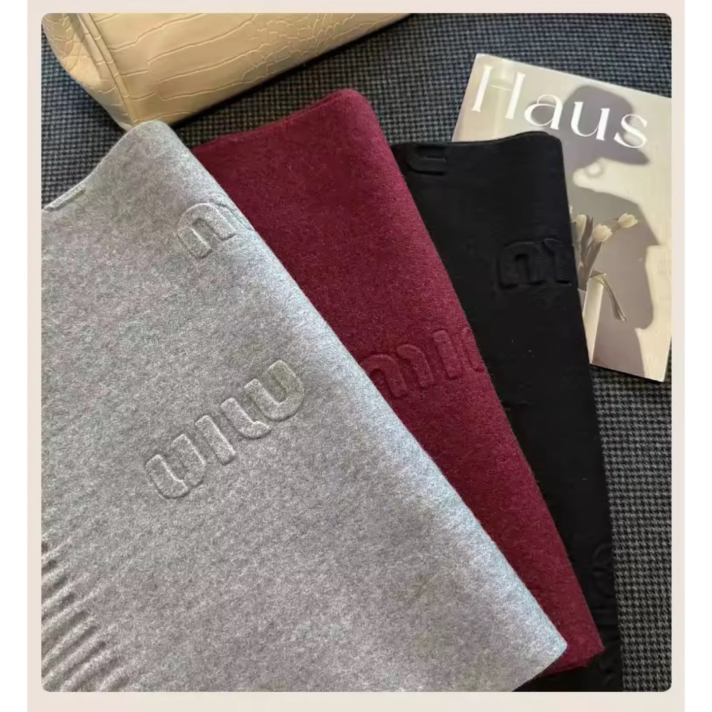 Women & Men Wool Scarf Embossed Simple Warm Muffler Cashmere Thick Fringed Shawl Women Woollen