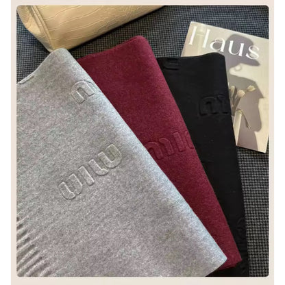 Women & Men Wool Scarf Embossed Simple Warm Muffler Cashmere Thick Fringed Shawl Women Woollen