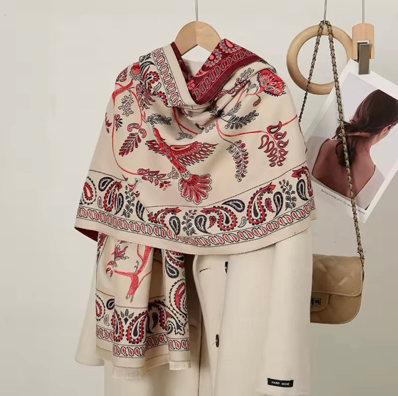 Luxury Women Classic Pashmina Double Sided Cashmere Touch Scarf - Warm Fringe Shawl Women Floral