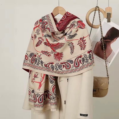 Luxury Women Classic Pashmina Double Sided Cashmere Touch Scarf - Warm Fringe Shawl Women Floral