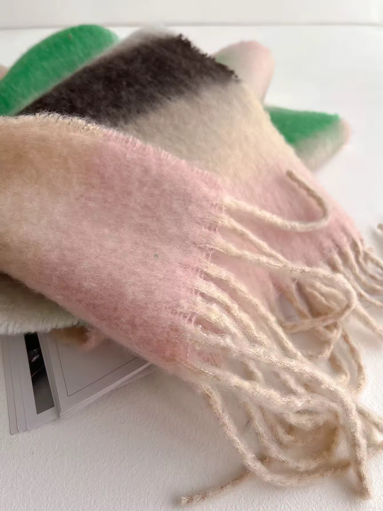 Women & Men Wool Autumn Winter Plaid Warmth Scarf Furry Mohair Shawl Women Woollen