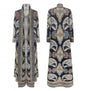 Women Split Abaya Vintage Printed Design Lapel Long Sleeved Open Front Cardigan Loose Big Collar