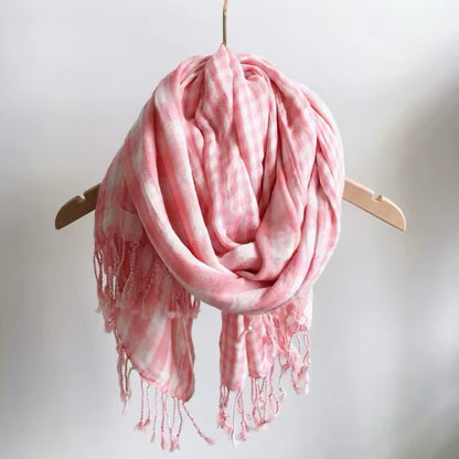 Men & Women Checked Pattern Cashmere Touch Scarf - Warm Fringe Shawl