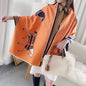 Luxury Women Limited Edition Horse Design Cashmere Touch Scarf - Warm Fringe Shawl